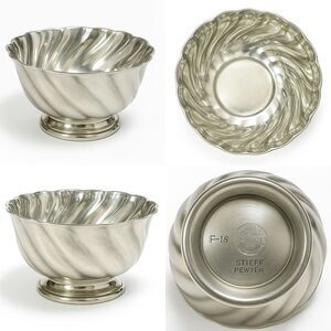 Stieff Pewter Bowl P-18 Swirl Footed 4"x6" Vintage Small Decorative Serving Bowl